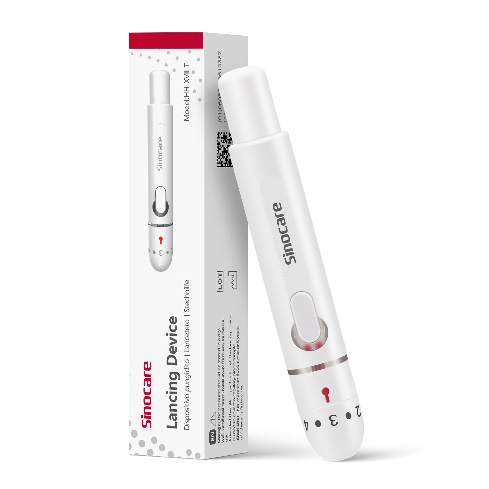 Sinocare Dispositivo Pungidito Penna Pungidito per Glucometro, Profondità regolabile, Prelievo di Sangue Preciso e Indolore