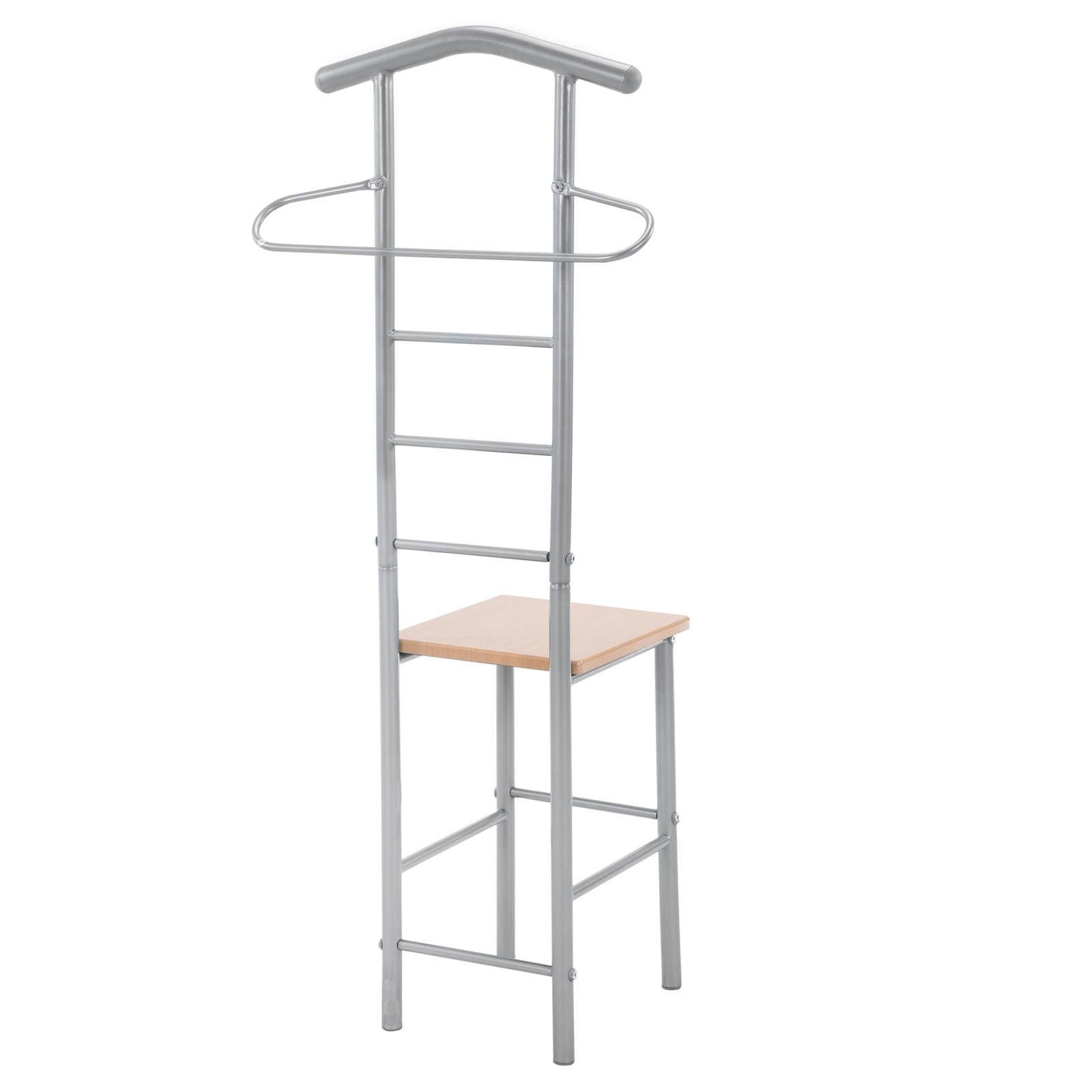 IDIMEX Lot de 2 valets de Chambre JIVO chevalets de Nuit portants pour vêtements, Structure en métal argenté avec Tablette en MDF Couleur hêtre