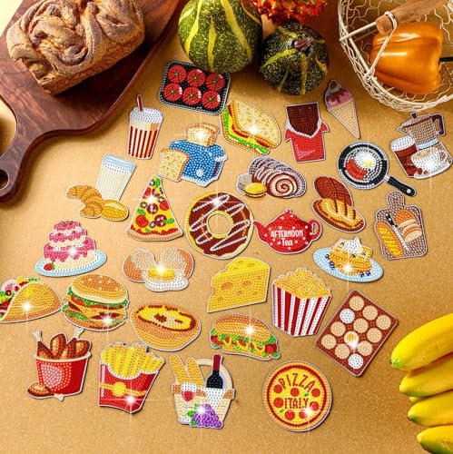 Kit de 30 Imanes Decorativos de Arte Diamante Temática Comida miniatura 3