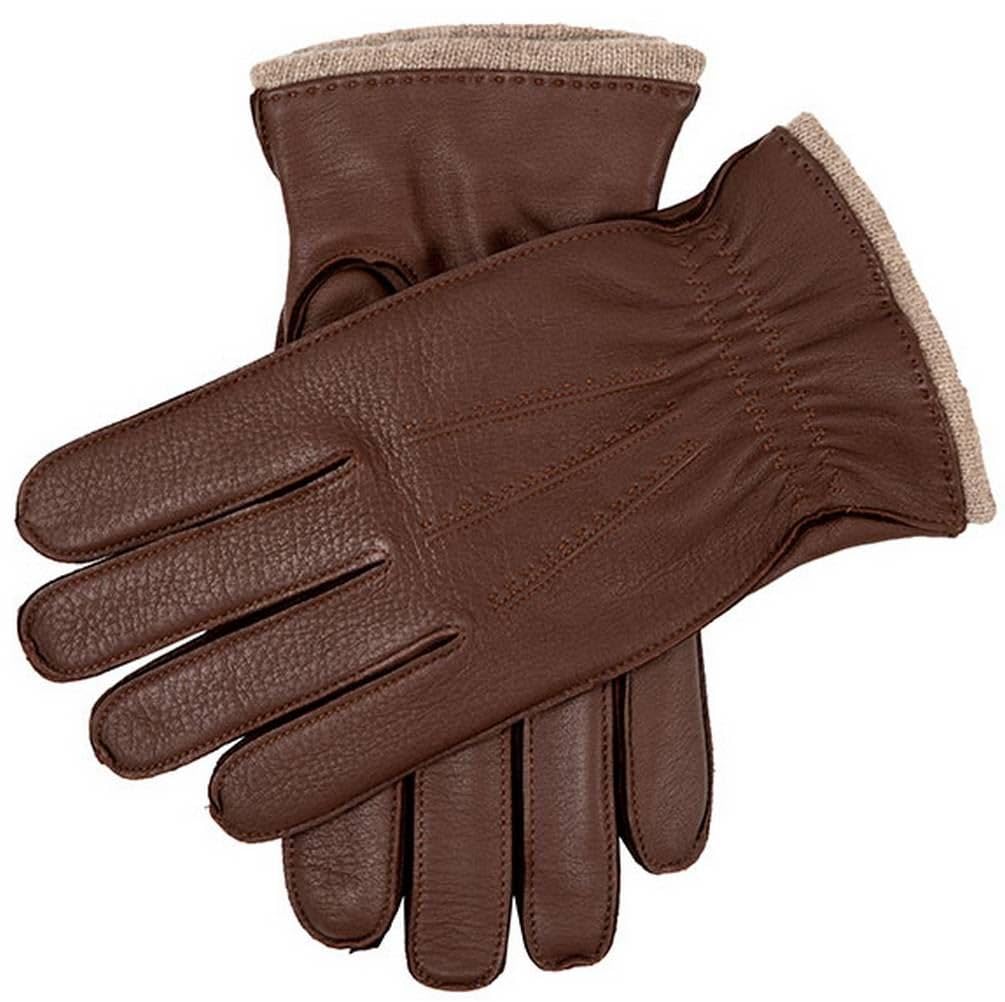 Dents Edington Guanti da uomo in pelle di daino foderati in cashmere - marrone noce/beige