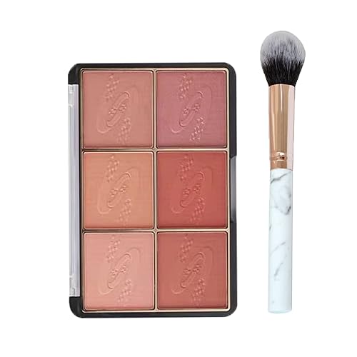Paminify Paleta de rubor facial de 6 colores, polvo mineral mate, paleta de maquillaje de rubor, brillo brillante para mejillas, labios y ojos, con
