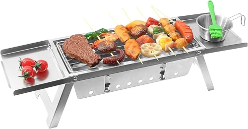 Miniatura 9 de Parrilla de carbón súper portátil, montaje instantáneo, mini parrilla de carbón plegable de acero inoxidable de grado alimenticio para viajes,