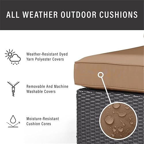 Miniatura 8 de Crosley Furniture Biscayne - Silla de exterior, sillas de mimbre para patio, porche, terraza, balcón, patio trasero, color marrón con cojines moca