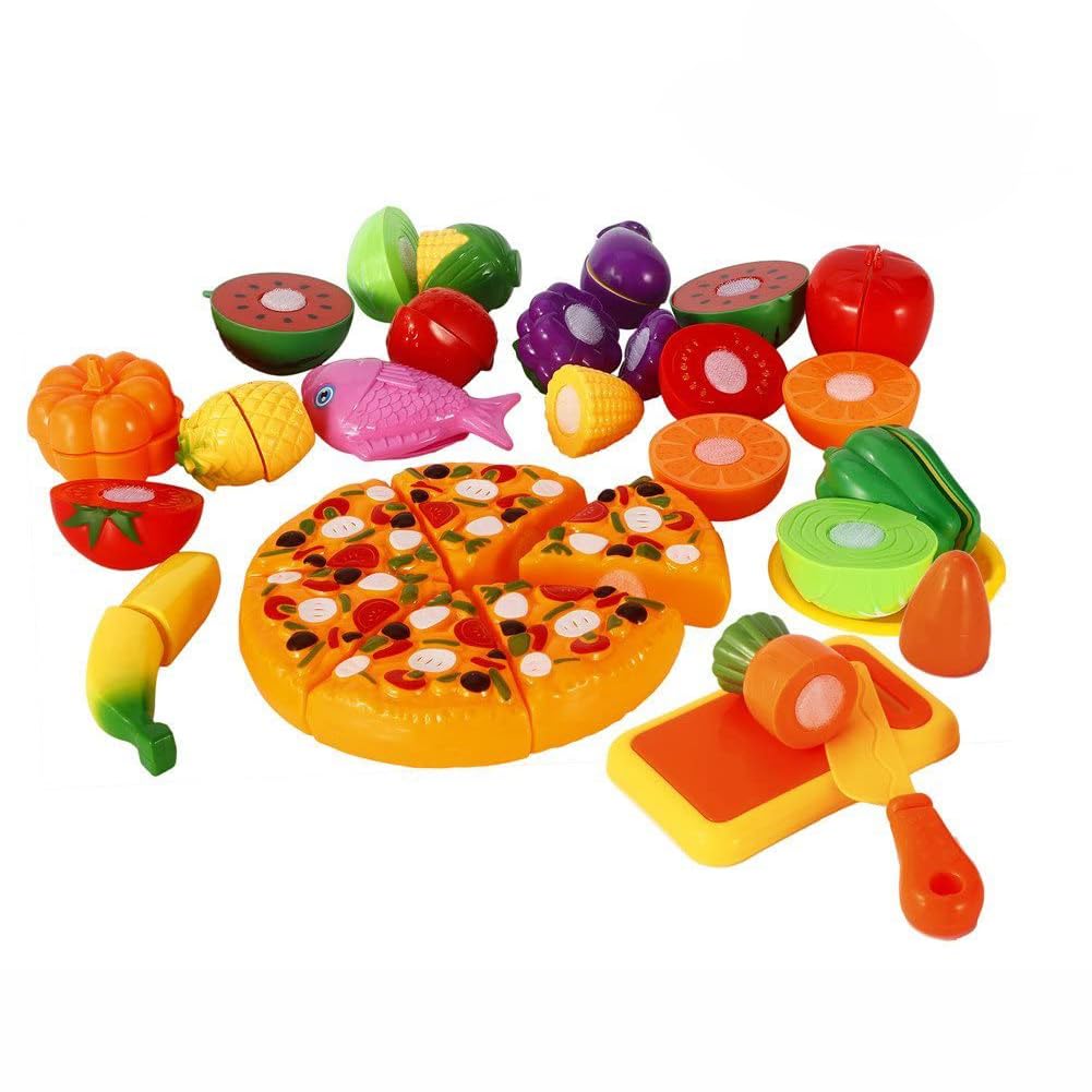 24 pezzi gioco cibo set giocattolo da cucina taglio pizza frutta verdura cibo con collegamento in velcro per bambini, giocattolo educativo gioco di ruolo, giocattolo educativo regalo