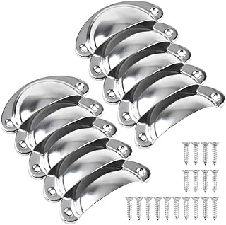 10 Pack Drawer Handles, Chrome Cabinet Handles, Iron Shell Pull Cupboard Door Handles, Cup Handles with Screws, Pull Knobs for Kitchen Cupboard,Wardrobe,Furniture,Dresser Drawer (Chrome White)
