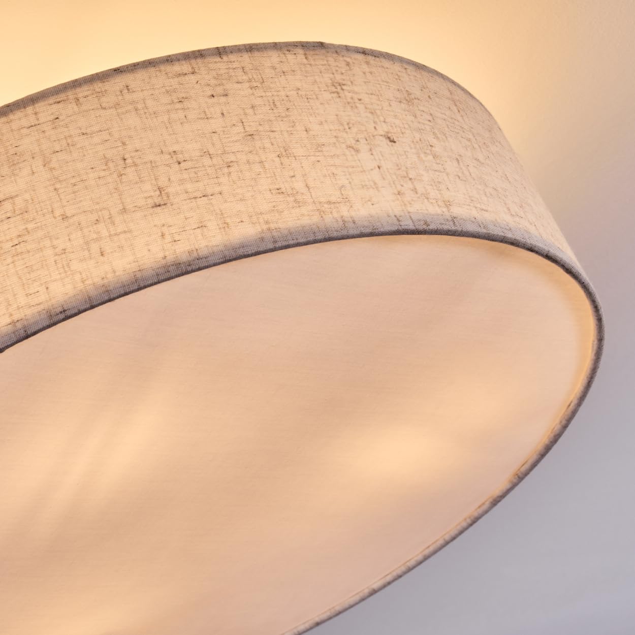 HOFSTEIN Deckenleuchte Foggia, Deckenlampe aus Metall/Kunstleinen/Kunststoff in Nickel-matt/Natur/Beige/Weiß, moderne Leuchte (Ø 50cm), E27, Esszimmer, Wohnzimmer, Schlafzimmer, Küche, Flur