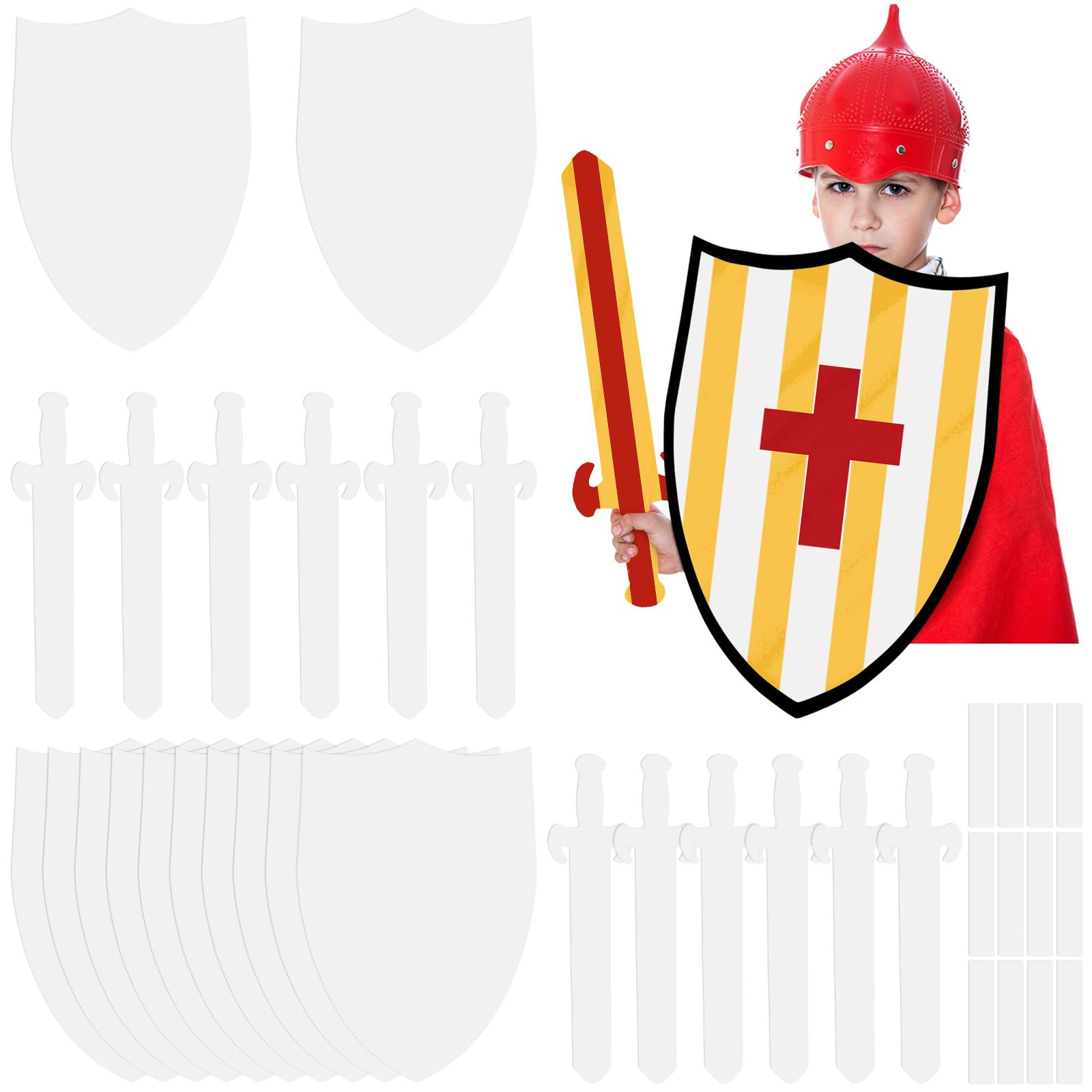 Motionchic 24 Pcs DIY Shield Kit for Kids 15.8'' x 22.8'' Cardboard Shields Paper Sword Craft Blank Shields for School Knight Crafts Play Castle Activities Dramatic Party, Decorate with Paint Crayons