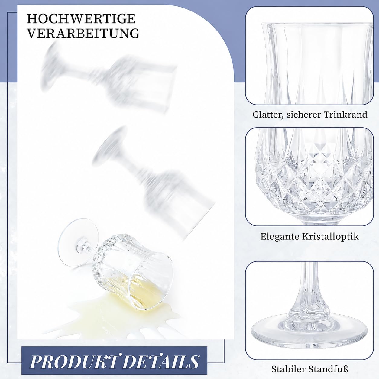 24er-Set Kunststoff Weingläser, 210 ml Wiederverwendbare Plastik Weinglas