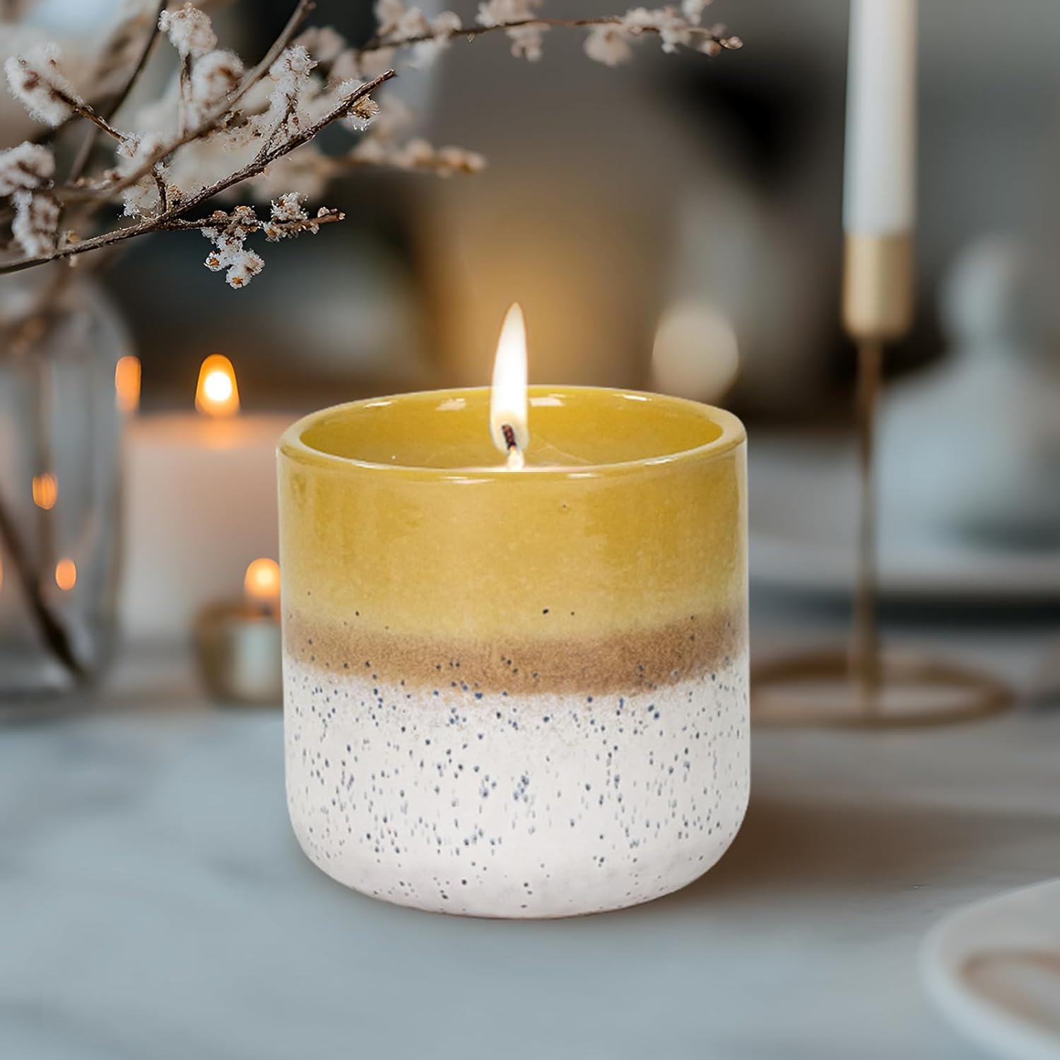 Ceramic Jar Candles, Soy Candles for Home Unscented, Decorative Candles for Holiday, Birthday, Party Holiday, Burns 70 Hours (11oz)