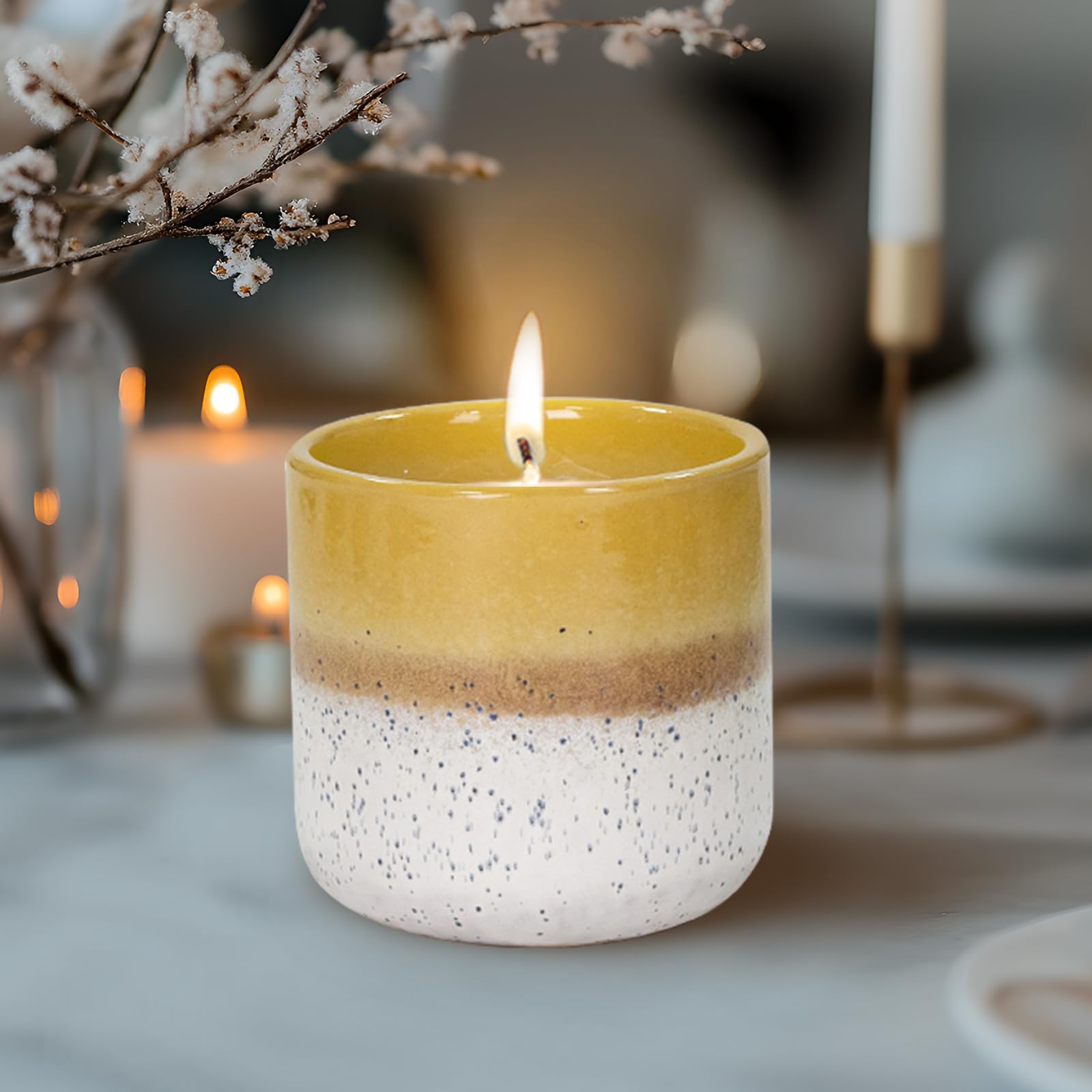 CedarLux Velas en tarro de cerámica, velas de soja para el hogar sin perfume, velas decorativas para vacaciones, cumpleaños, fiestas, vacaciones, 70 horas (11 onzas)