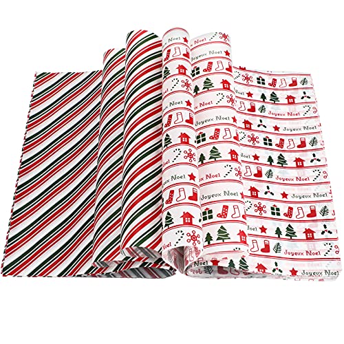 Clabby 200 Pcs Christmas Food Wax Paper Sheets Food Basket Liners Sandwich Picnic Wrapping Paper Parchment Paper Striped Christmas Pattern Greaseproof Wrapping Tissue Paper for Kitchen Handmade