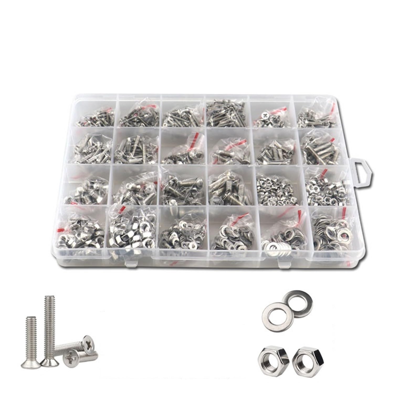 Yjin store 2100-250 Uds M1.6 M2 M2.5 M3 M4 M5 304 Perno De Acero Inoxidable Cruz Plana Cabeza Avellanada Tornillo Tuerca Arandela Conjunto Caja (Color : M2-M5-1140pcs)