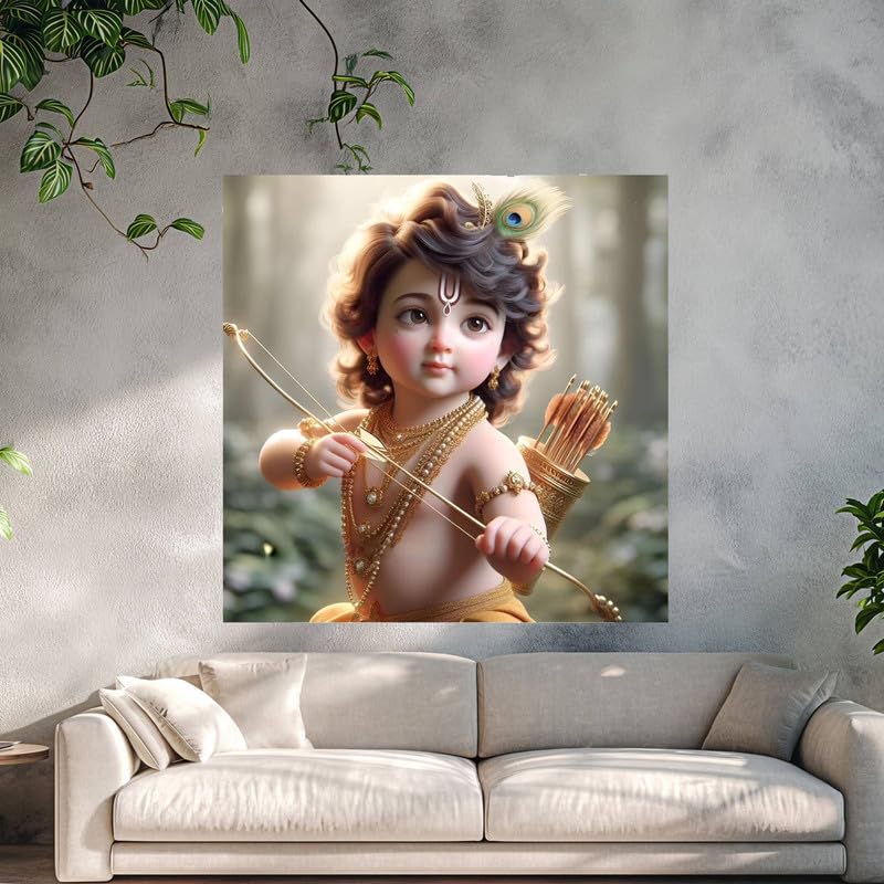 Image of British Terminal Cute little Bal Gopal Baby God Krishna| Kanha Ji | Laddu Lord Makhan Chor Painting Religious Poster for Pregnant Women for wall (matt thin vinyl,sticker,multicolor,unframed)| bj372