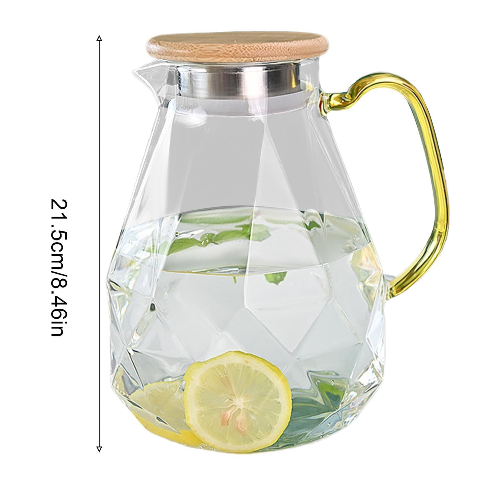 Glas-Wasserkrug – 2 Liter Glaskrug mit Deckel und Griff, großes Fassungsvermögen, Eisteekrug für kaltes Wasser, Tee, Kaffee, Saft, Getränke, Kühlschrank, Esstisch, Küche, Büro