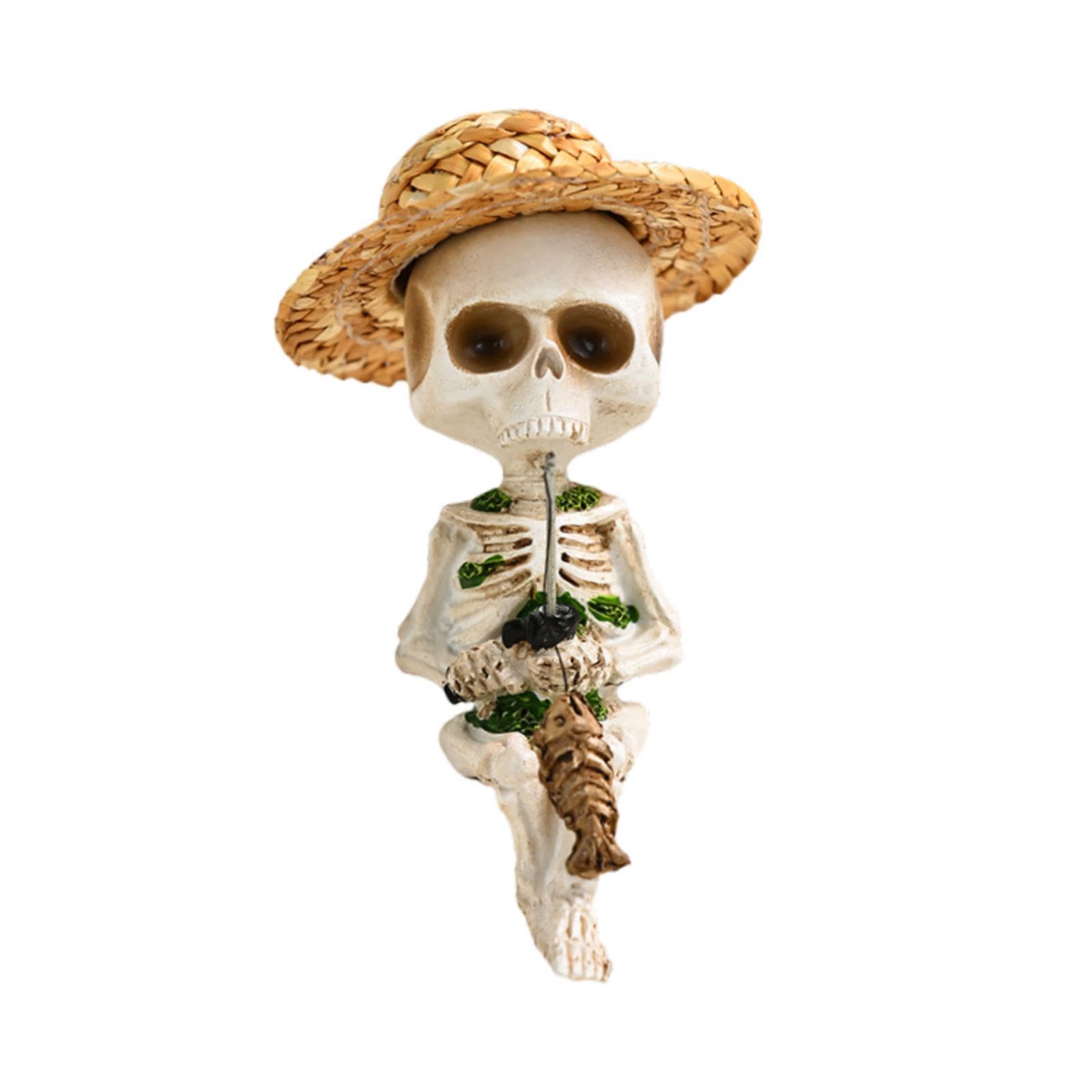 Statue de squelette de pêcheur en résine décorative pour aquarium et jardin