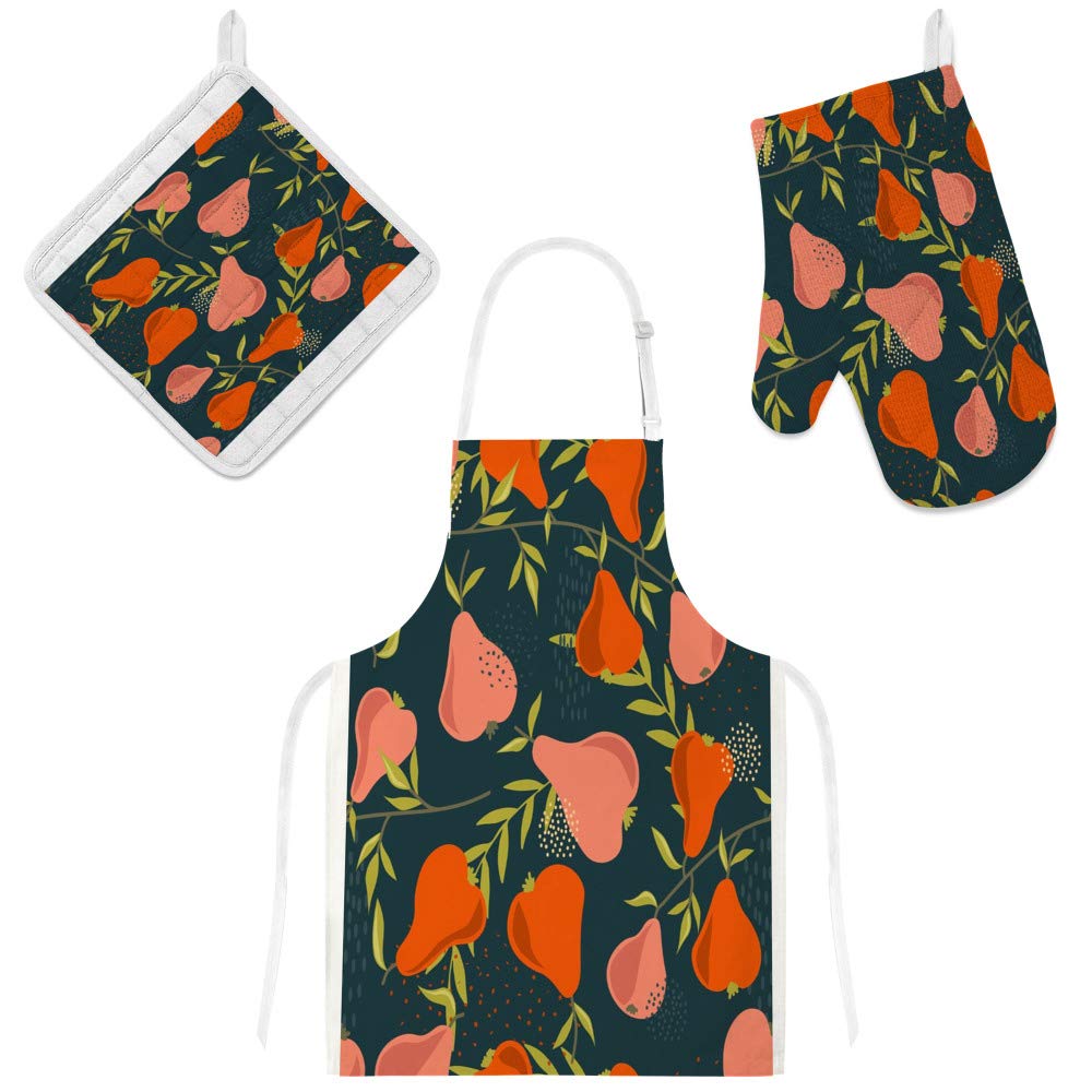 Tablier de cuisine avec poches et manique feuilles pour repas en famille