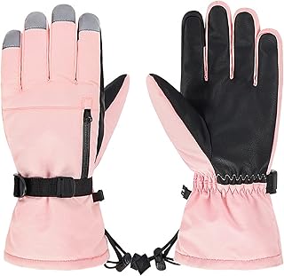 Guantes de esquí para hombres y mujeres, invierno, cálidos, al aire libre, montañismo, gruesos, impermeables, resistentes al viento, bolsillos, guantes de nieve de invierno, color rosa, talla M
