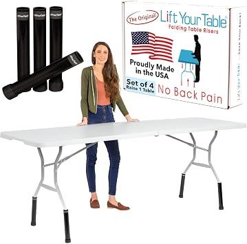 Lift Your Table Folding Table Risers - Counter Height Movable Foot - Made in The USA, Heavy Duty, Sturdy, Portable, Easy-to-Use Extensions Raise Bent Leg Folding Tables Set of 4