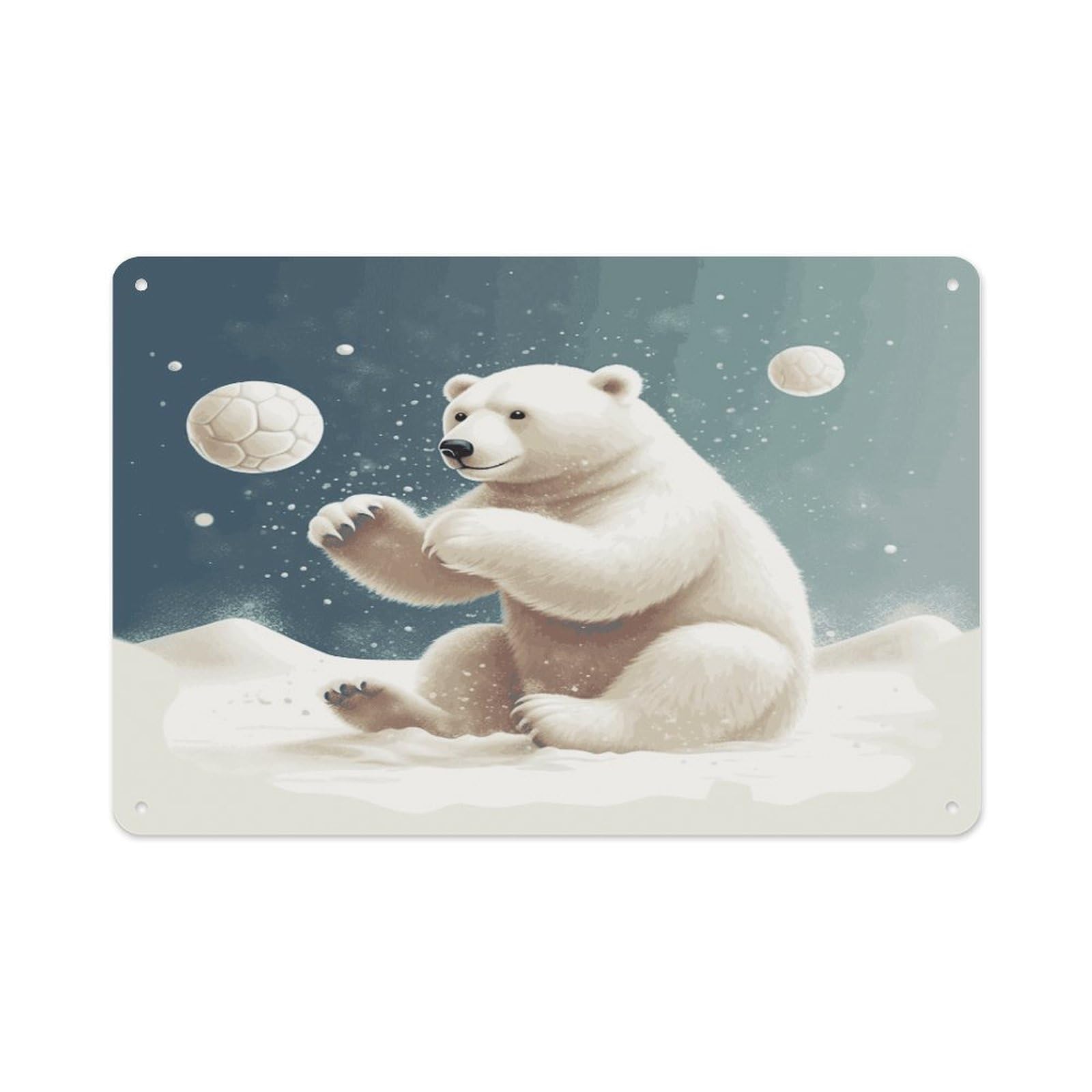 Fekiloot Style Funny Polar Bear Playing Snowball Wall Decor-Aluminum Painting,Tin Sign For Vintage Decoration,Wall Sign For Bathroom Living Room Kitchen Home Farm Farmhouse 11.8 * 7.9 Inch