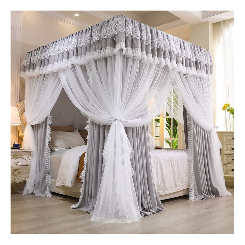 OKUOKA Zanzariera a baldacchino a baldacchino a 4 Angoli per Letto Matrimoniale Singolo, Tende da Letto per Camera da Letto Principessa per Bambini Adulti, con Supporto (Color : Gray-1, S