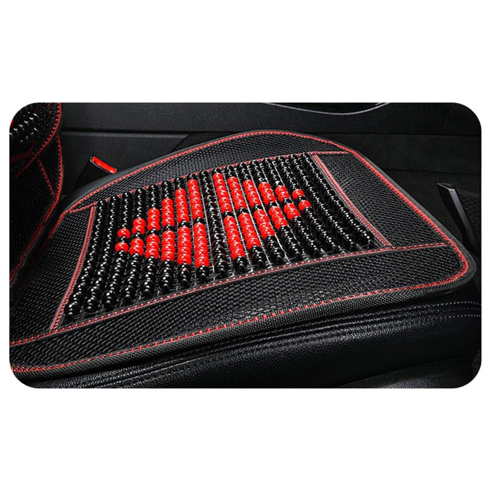 Cojín de Asiento de Masaje Transpirable y Fresco para Verano, cojín de Asiento de Coche con Cuentas de Madera, Reposacabezas Negro y Rojo
