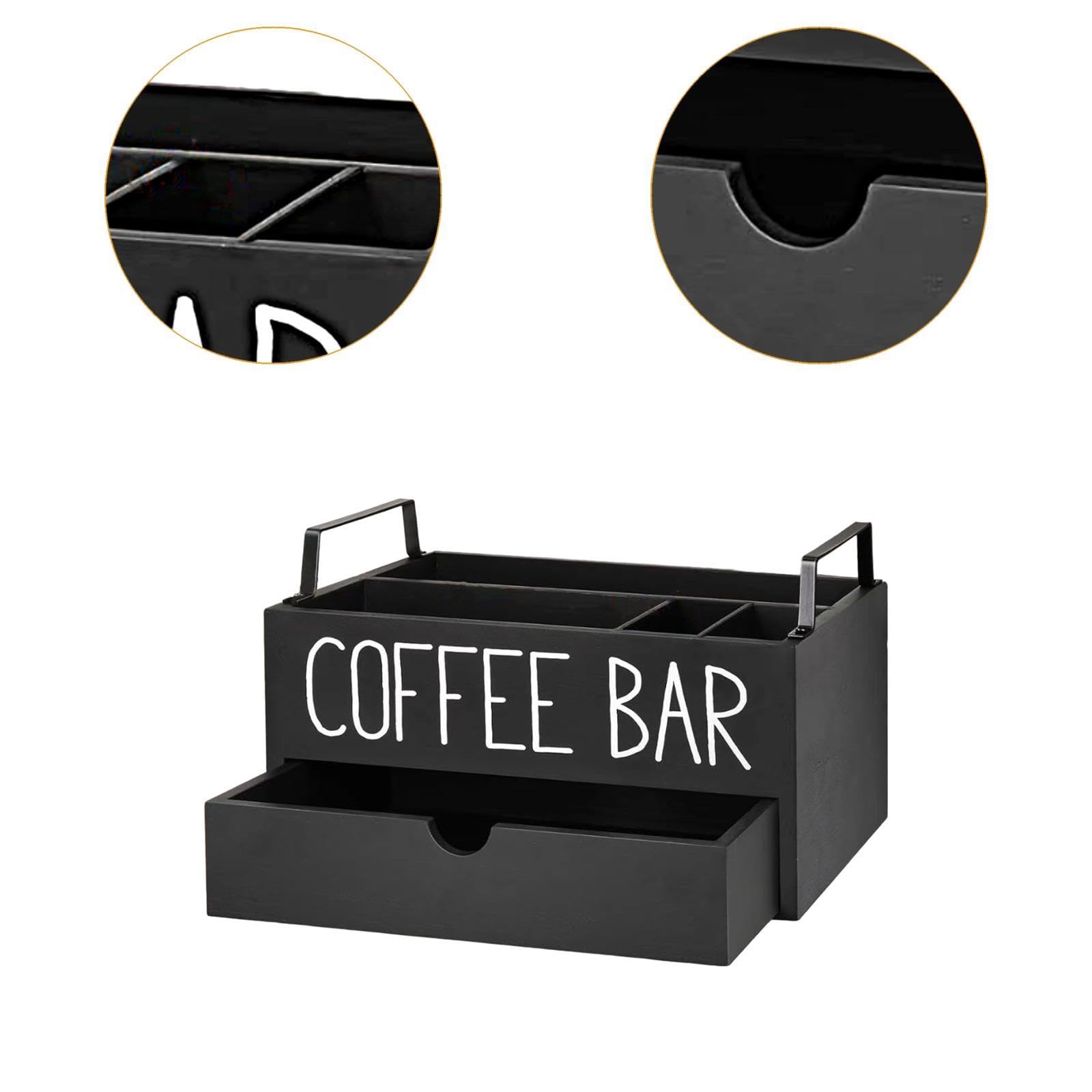 Homyl Coffee Station Organizer Holz Kaffeezubehör Organizer Kaffee Bar Accessoires Tee Beutel Halter mit Unterteilung für Küche Frühstücksraum, Style C