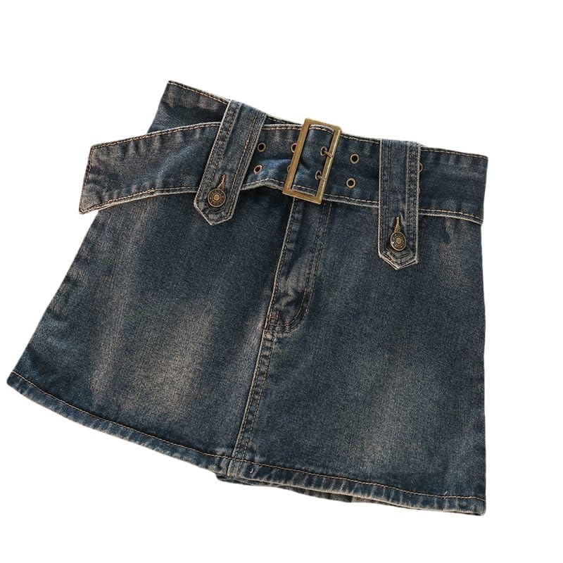 Minifalda Vaquera Corta Sexy Ceñida Al Cuerpo para Mujer, Falda Vaquera Elástica con Botones Y2K Y Cinturón, Estilo Grunge, EMO, Estilo Urbano Alternativo, Color Azul, XXS