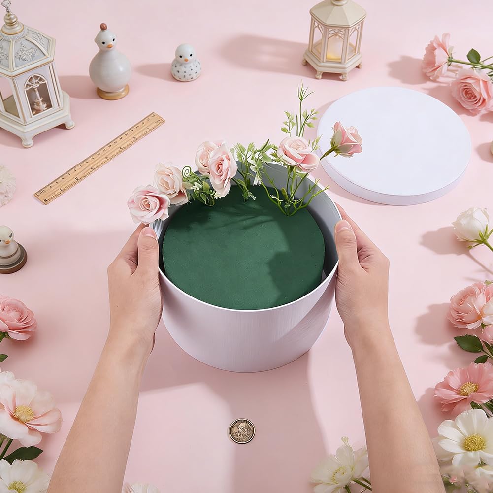 HOBBIESAY 1 Set Round Flower Gift Box Flowers Arrangements Box with Flowers Foam Block White Gift Boxes with Lids Floral Foams Set Dry Flower Arrangements Supplies for Mother's Day DIY Birthday Gifts