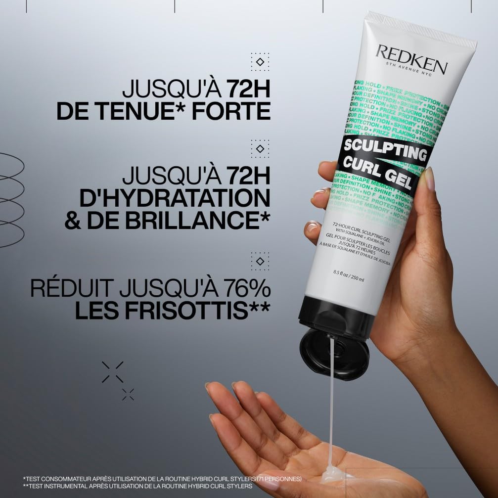 REDKEN, Gel de Fixation 72h, Hydrate & Fixe les Boucles, Formule à l'Huile de Jojoba & Squalane, Cheveux Bouclés, Frisés & Crépus, Vegan, Sans Silicone & Sans Sulfate, Hybrid Curl Stylers, 250ml