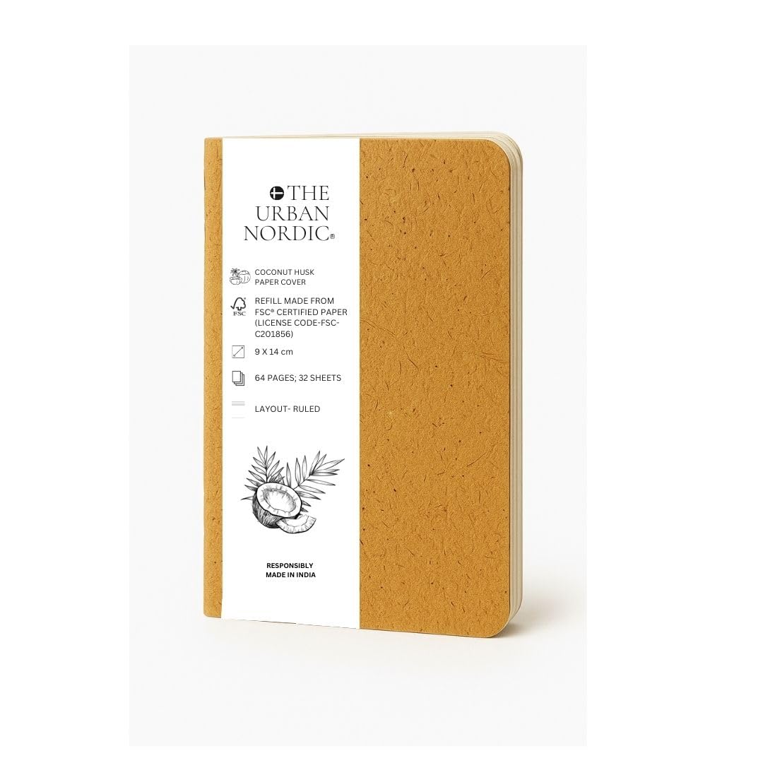 I 5 Pack TreeFree Coconut Husk Paper Pocket Writing Pad Set - 9 X 14 cm I 320 FSC Certified Single Lined Pages I Small Notebook Diary Pocket Size