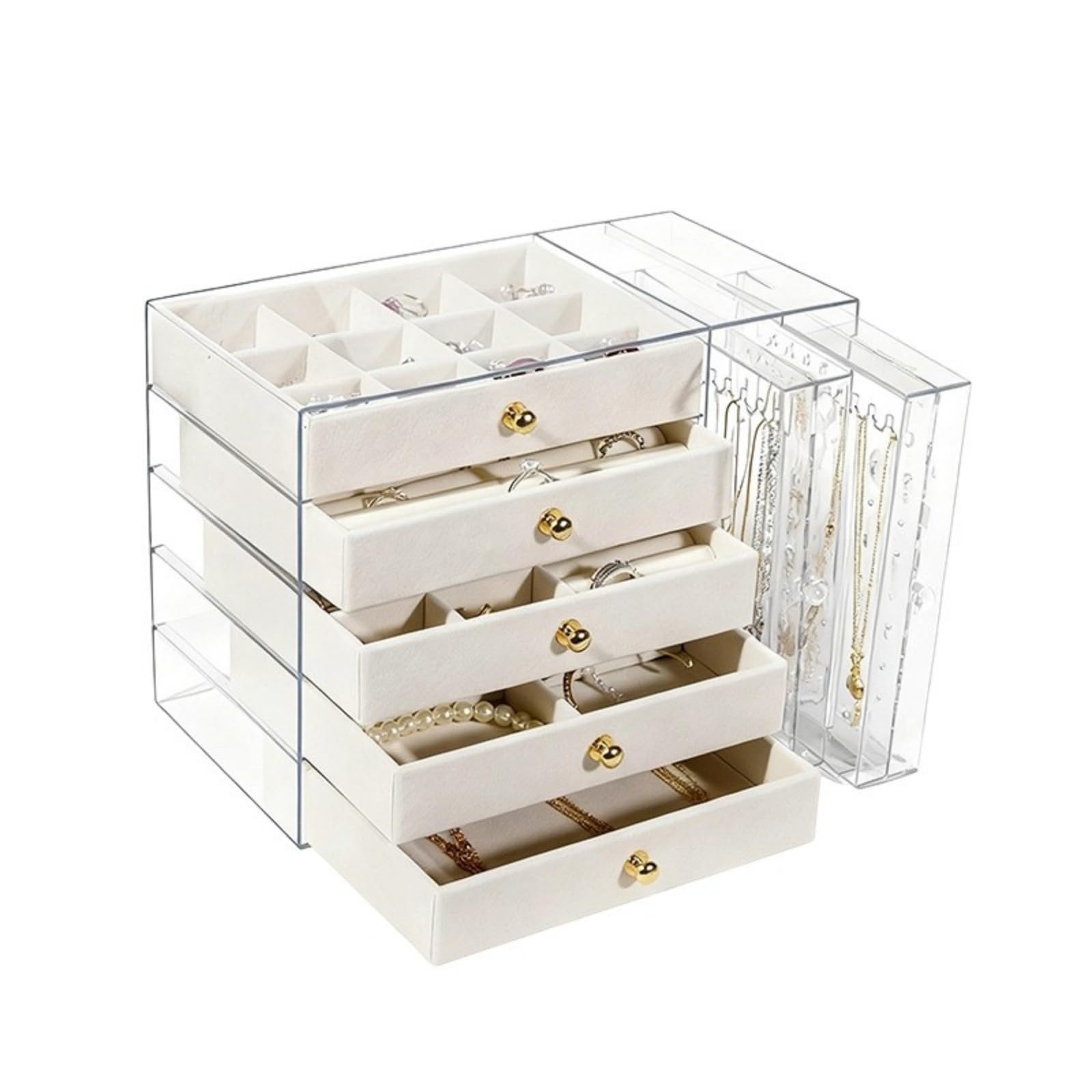 Piceioep 5 Layer Large Capacity Acrylic Jewelry Organiser Box for Accessories Storage Earring Storage