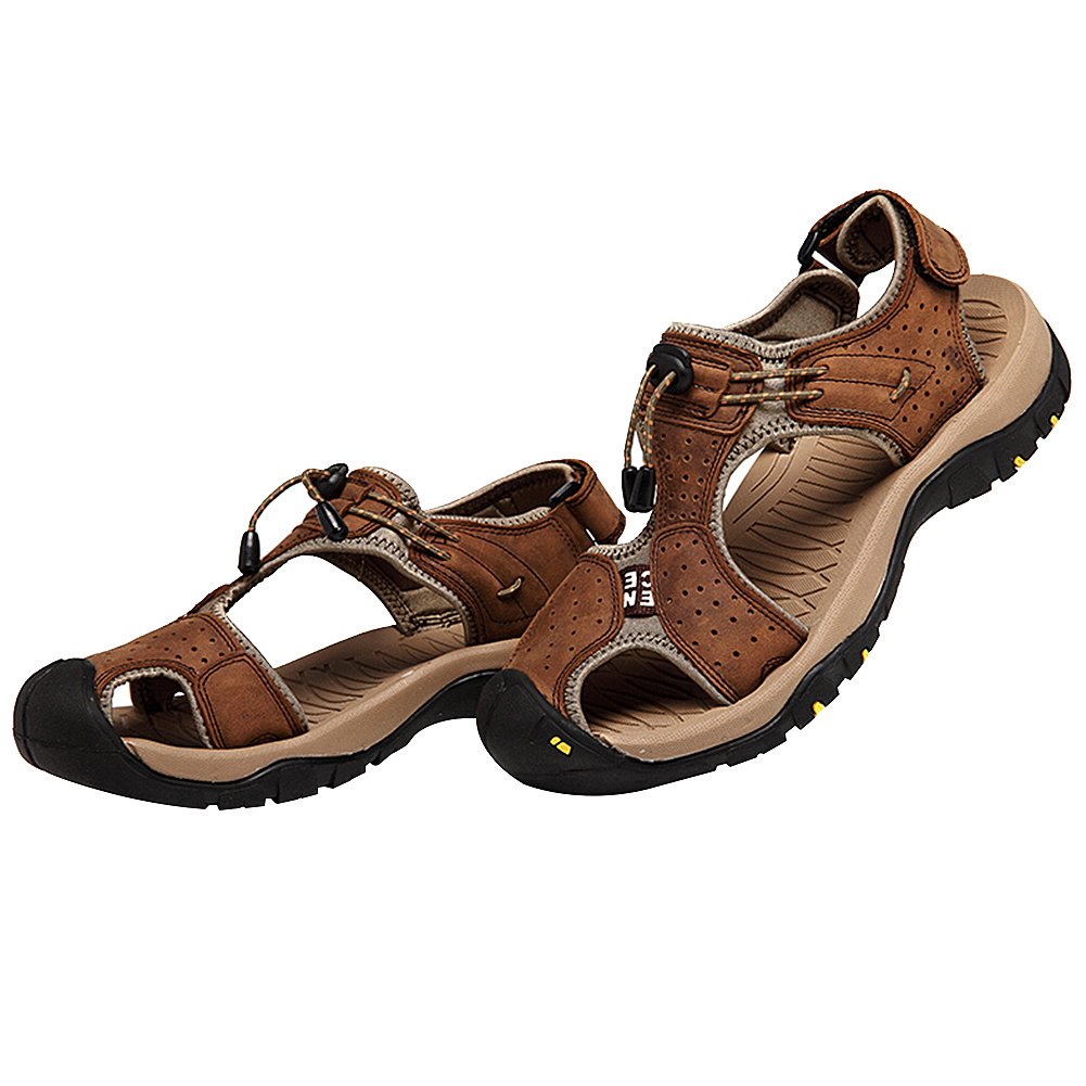rismart Hombre Punta Cerrado Gancho y Bucle Al aire libre Excursionismo Cuero Zapatos Sandalias y chanclas