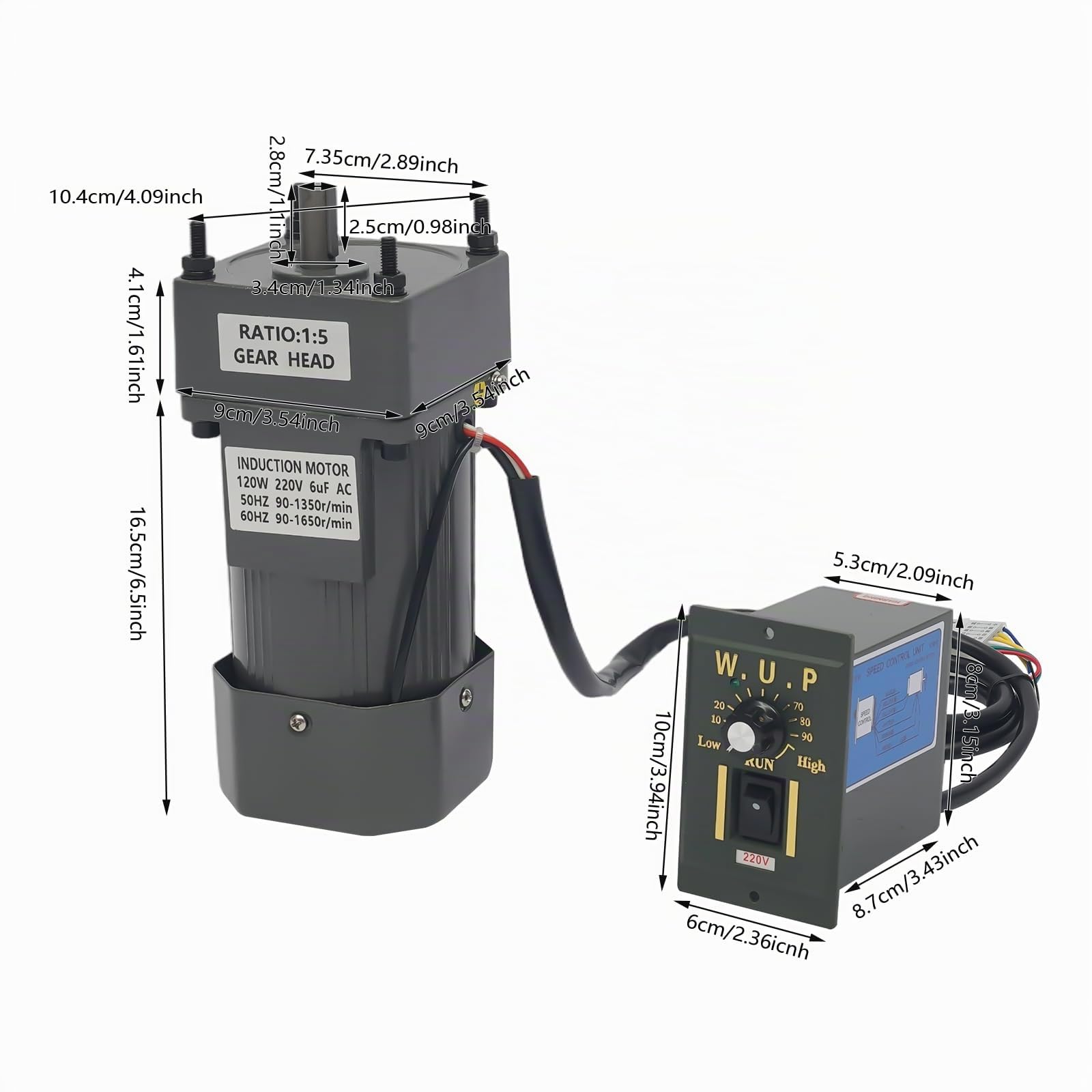 Moteur à engrenages 220 V 120 W 5 K + régulateur (câblage 220 V) Moteur électrique avec régulateur de vitesse CW/CCW 3,5 Couple central Arbre de sortie 12 mm
