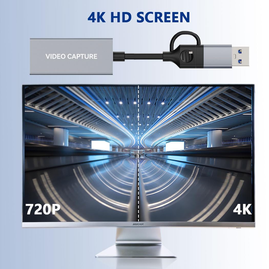 Carte de capture vidéo HDMI 4K 1080p60, USB 3.0 et Type-C, capture de jeu plug-and-play pour PS5/Xbox/Switch/Quest 3, iPad Pro/Mac/Windows/OBS, passe zéro décalage, étui de poche en aluminium