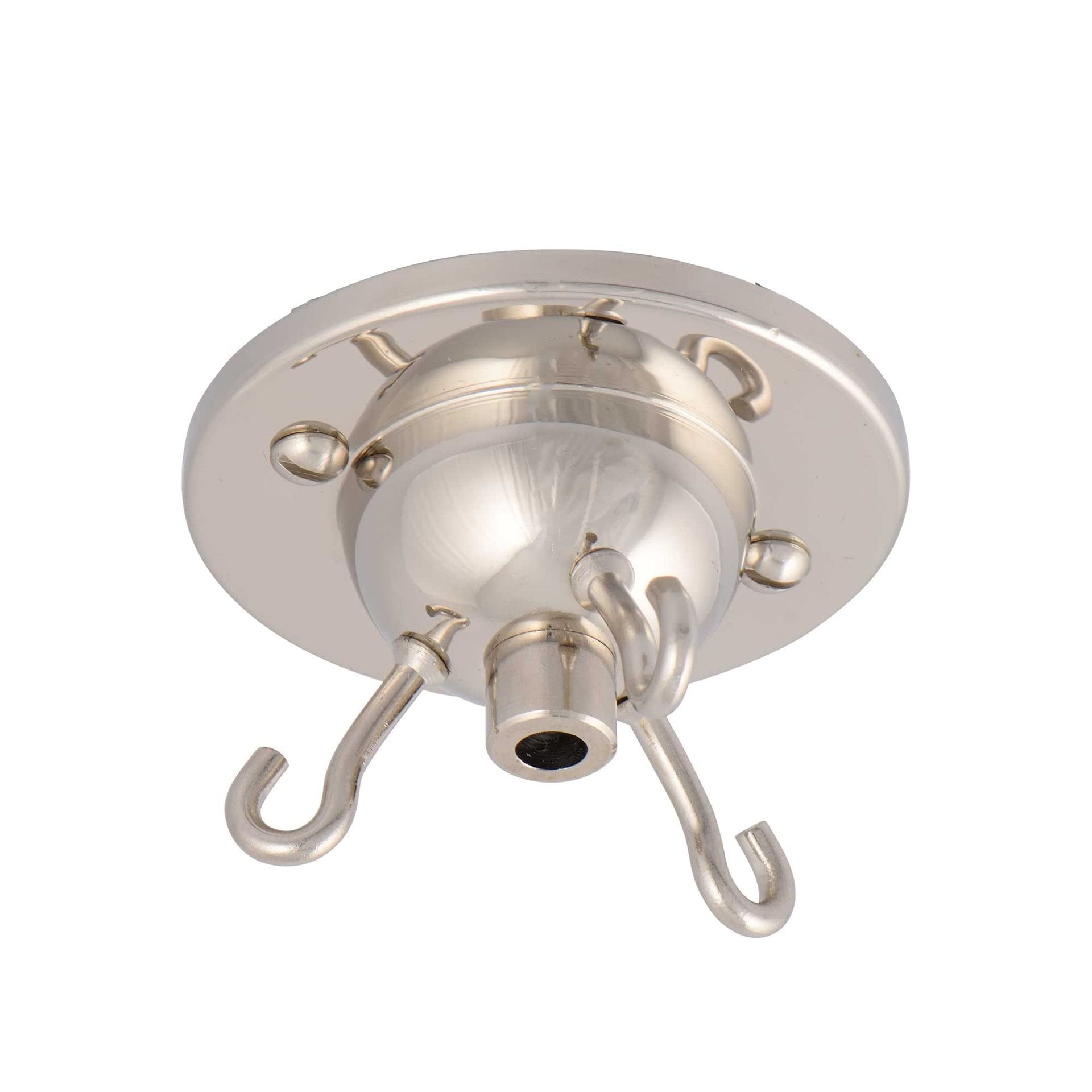 Elektek Nickel 3 Hook Ceiling Rose Plate Light Fitting Glass Shade Chandelier With Cord Grip Screws (Nickel)