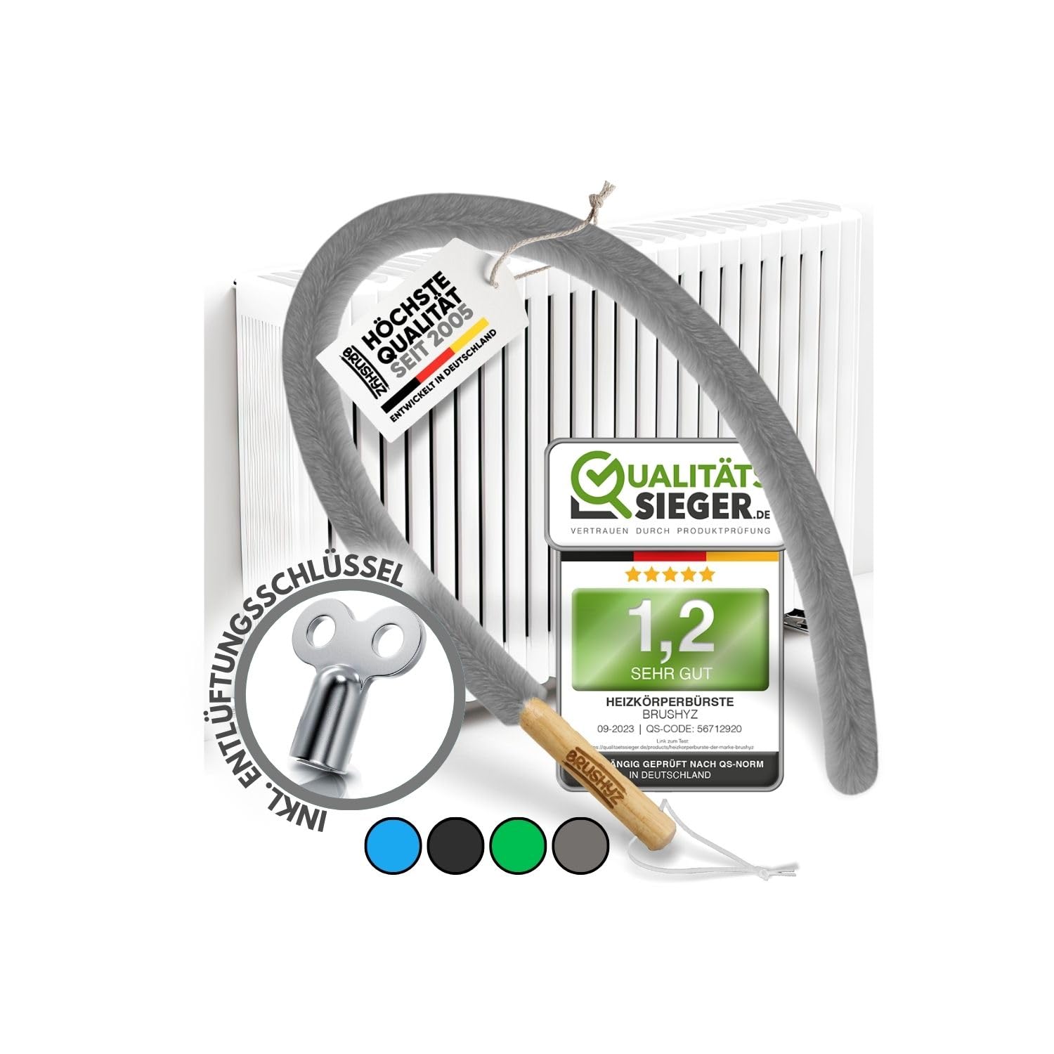 BRUSHYZ® Heizkörperbürste lang 115cm [Note 1,2] inkl. Entlüftungsschlüssel I Heizungsbürste für Heizkörper reinigen & Heizkosten senken I Long Radiator Brush I Flexible Heizkörper Reinigungsbürste
