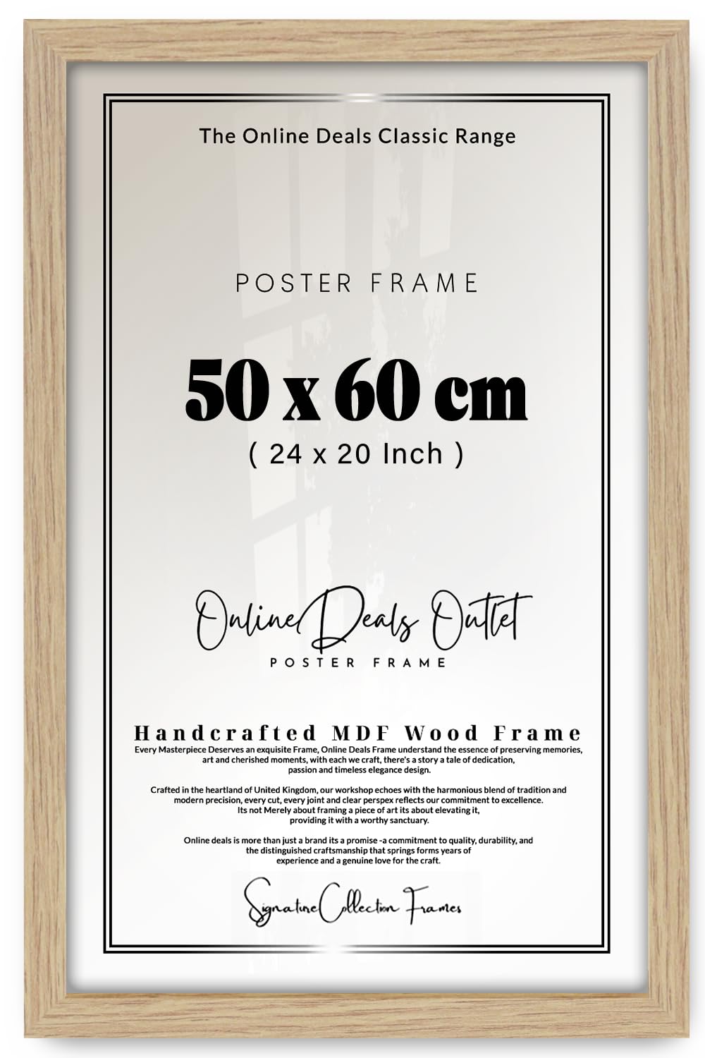 Online Deals | MDF Poster Frame (50 x 60 CM) 60 for Restaurant Menu Boards, Coffee Shop Wall Art Décor, Premium MDF Wood, Secure Hanging Hooks [ Oak ]