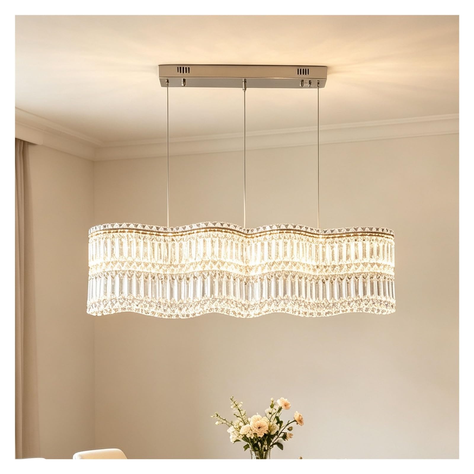 LUOYAOB Rectangle Crystal Chandelier Linear Glass Pendant Light Fixture