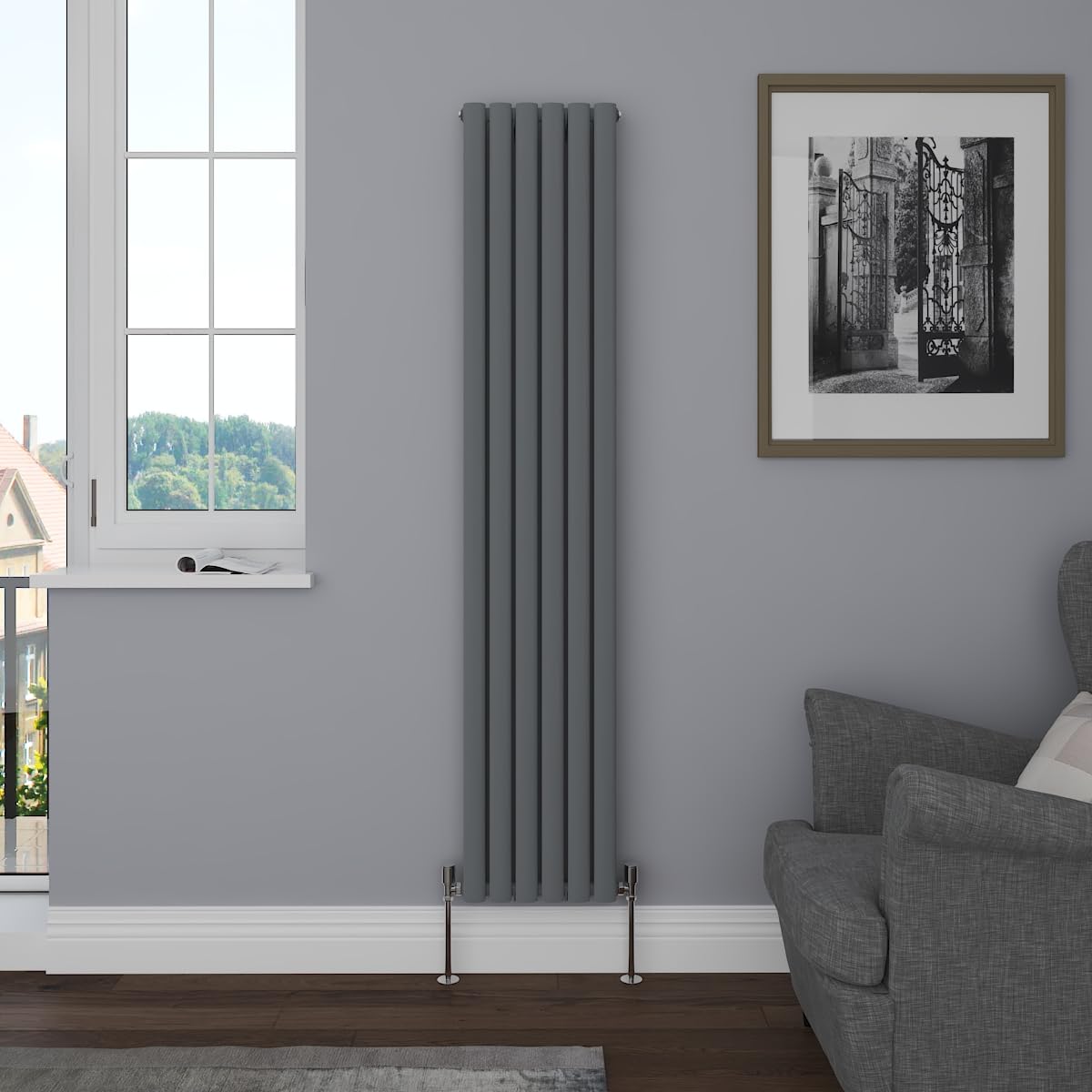 NRG Vertical 1800x354mm Oval Column Radiator Double Panel Anthracite