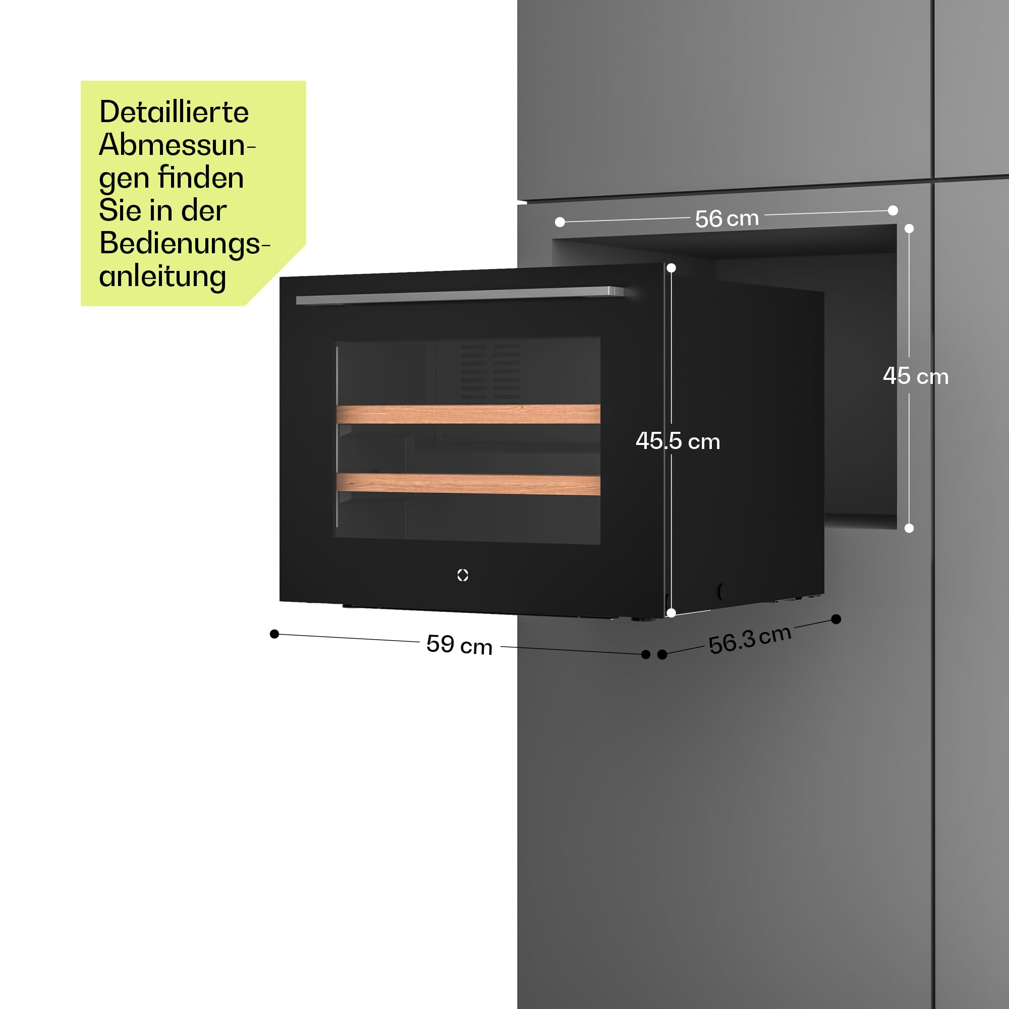 Klarstein Illuminosa Weinkühlschrank Einbau - 19 Flaschen, 1 Zone, 5-20°C, Touch, LED, UV-Schutz, leise, Buchenholzregale, Einbau-Weinkühlschrank