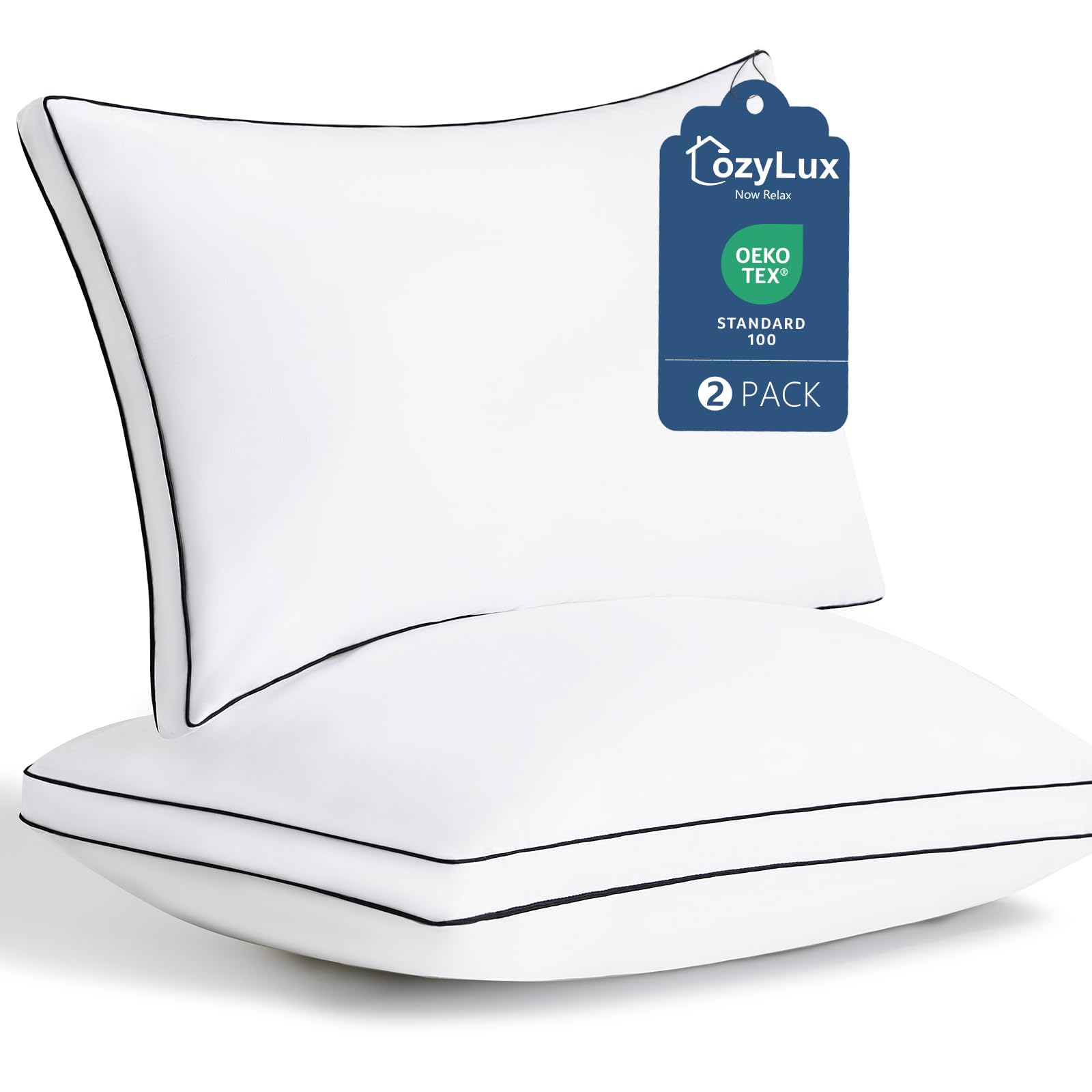 CozyLux Pillows Queen Size Set of 1 Soft and Supportive 3D Down Alternative Bed Pillow for Sleeping 2 Pack White, Luxury Hotel Quality Gusseted Bedding Pillow for Back, Stomach or Side Sleepers 18x28