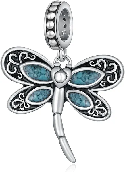 Daixiya Turquoise Cross/Dragonfly Charms 925 Sterling Silver Charms for Bracelets Turquoise Jewelry Gifts for Women Mom