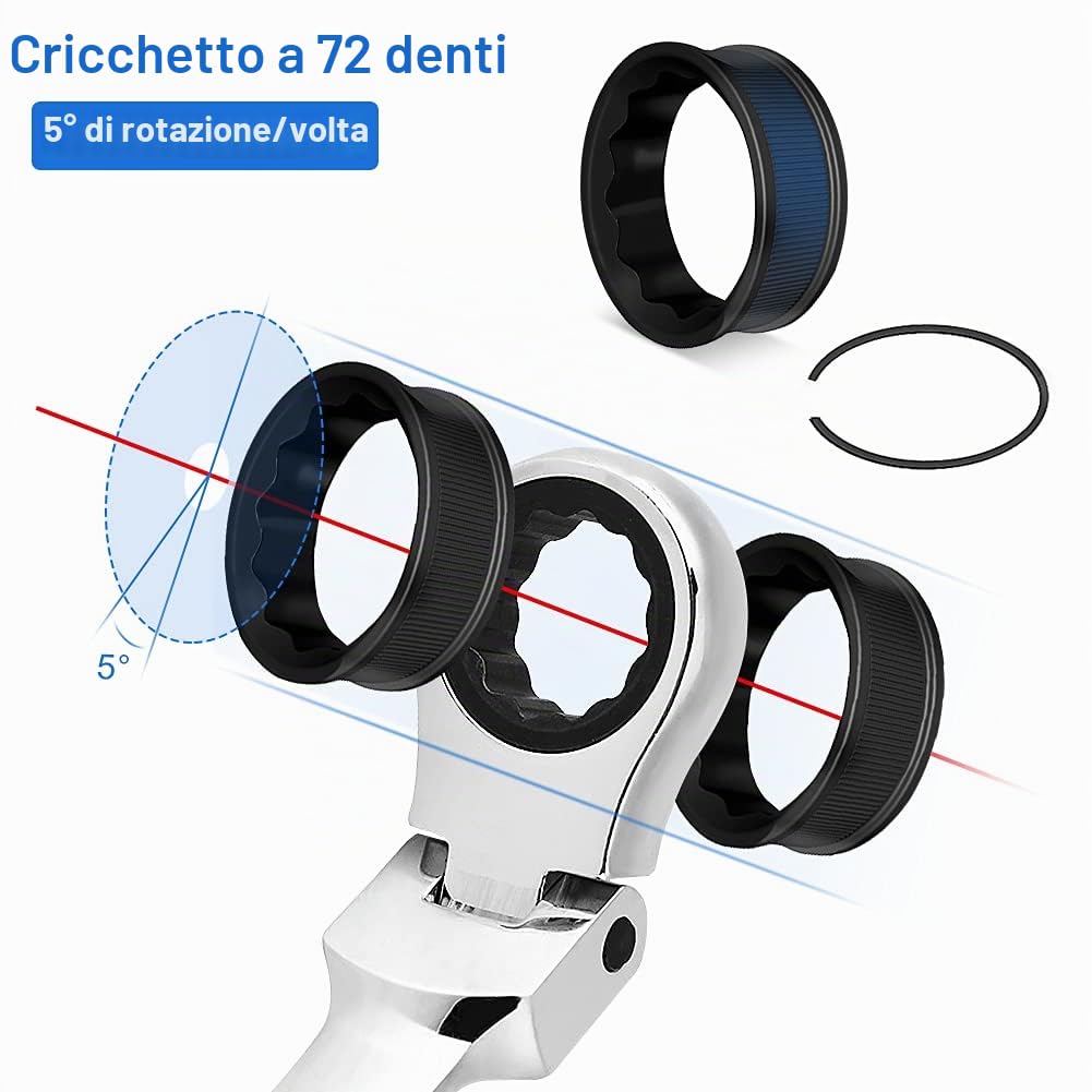 Wakects Set Chiavi Cricchetto Combinate, Set di chiavi inglesi a cricchetto 8-19 mm, 12 Pezzi Chiave a cricchetto con cassetta