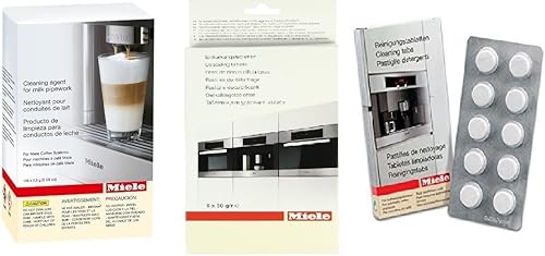 Miele Paquete de limpieza para máquinas de café Tabletas descalcificadoras (6) MÁS tabletas de limpieza (10) MÁS Agente de limpieza para tuberías de