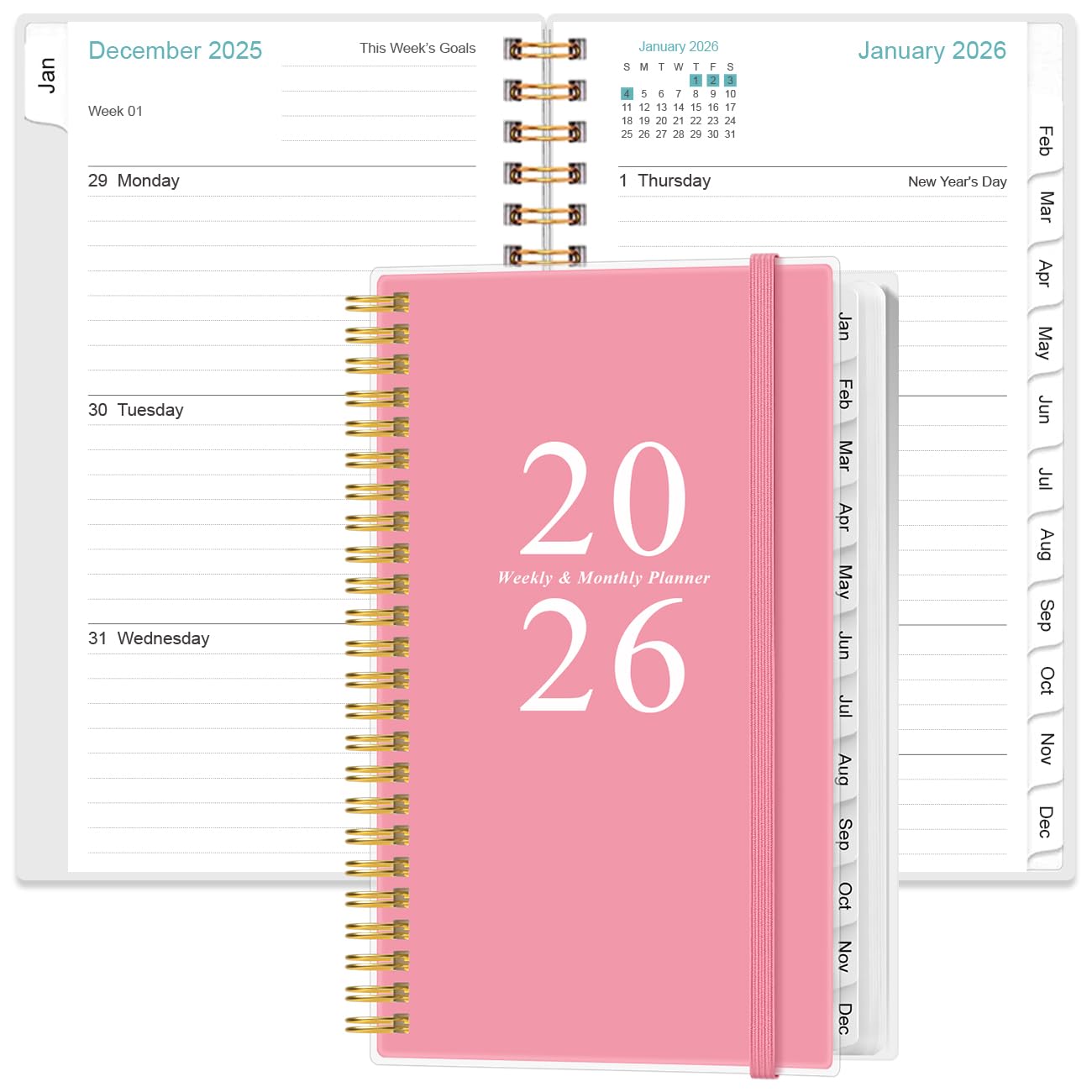 2026 Pocket Planner/Calendar - 2026 Planner from January 2026 - December 2026, Planner 2026 with 12 Tabs, Twin-Wire Binding, Inner Pocket, 3.75" x