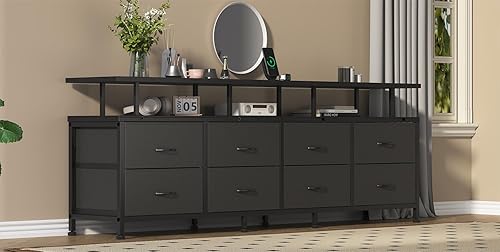 Mueble de TV de 70 pulgadas para TV de 80/75/70/65/55 pulgadas, centro de entretenimiento largo para dormitorio, sala de estar con 8 cajones y