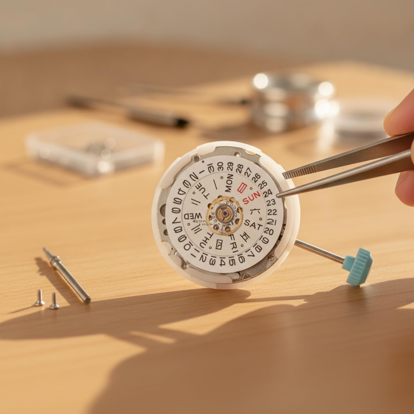 Movimiento de Reloj para Mujer con Mecanismo con Calendario Indicador de Día y Fecha Cifras en Bisel Tornillos de Fijación Adecuado para Sustitución Ajuste de Relojes