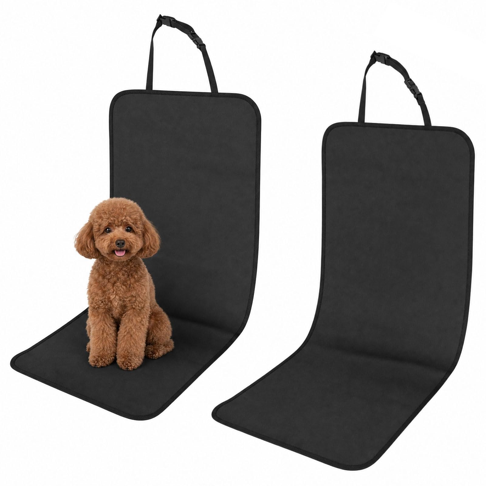 2-Piece Dog Car Seat Cover Set - Waterproof Nonslip Cars Seat Protector for Dogs Front, Pet Cars Seats Covers for Dog, Universal Fit with Buckles Scratch for Cars SUVs Trucks, Easy to Install (Black)