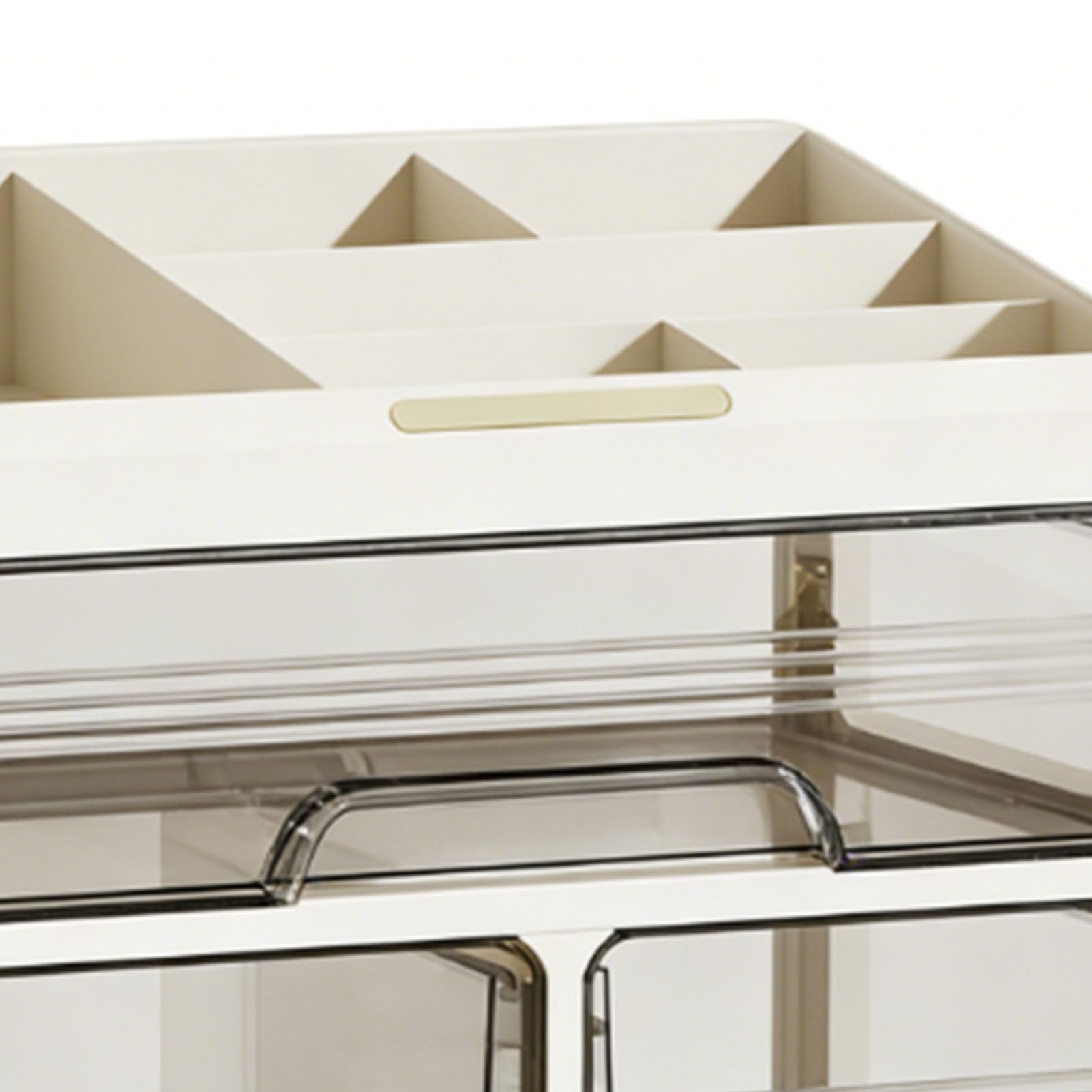 Organizer na Przybory do Makijażu Plastikowa Gablota na Kosmetyki z 4 Szufladami 4-poziomowe Przegródki 34 X 36,5 X 23,5 Cm do Toaletki Łazienka Sypialnia Przechowywanie Kosmetyków (kremowa