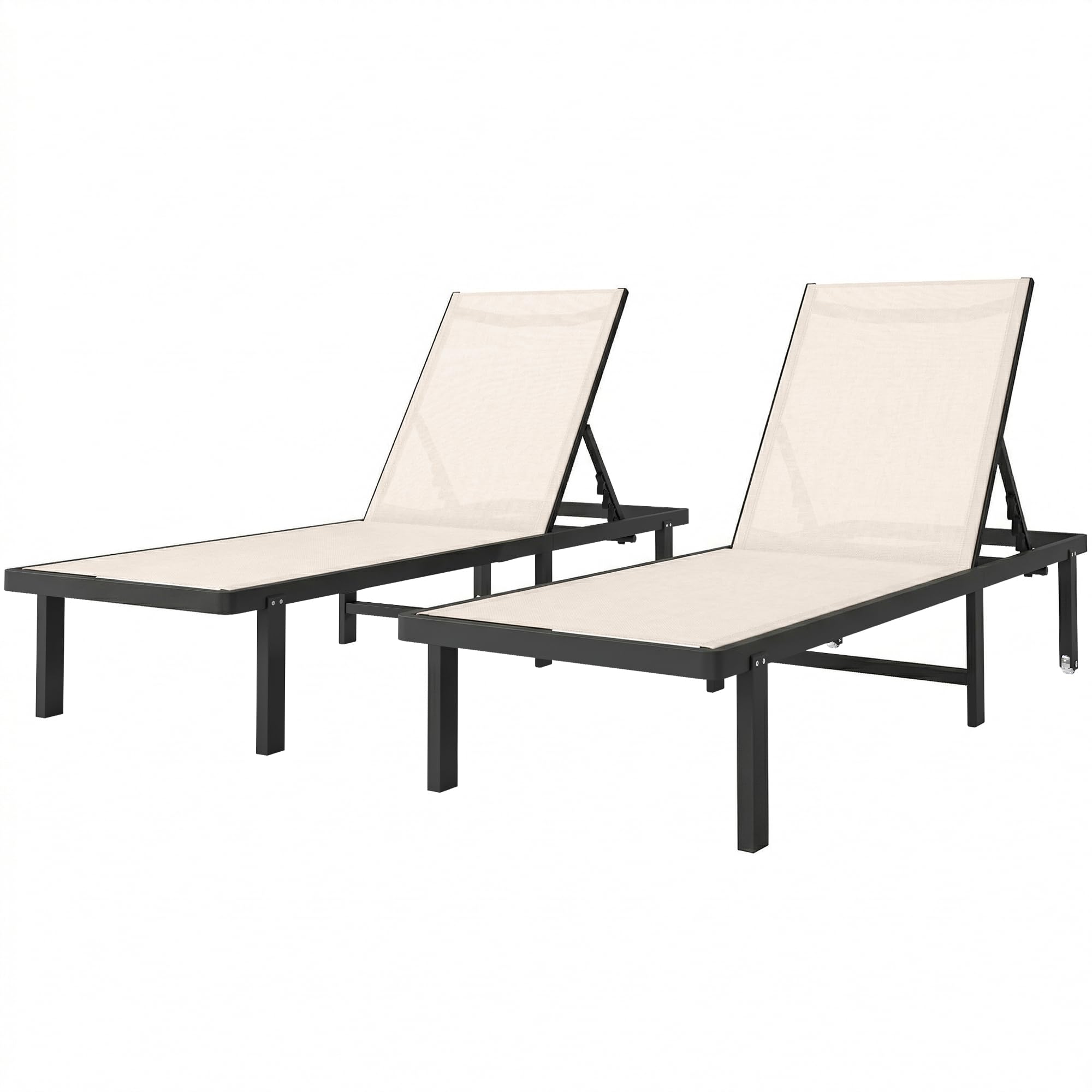 Outsunny Pack de 2 Tumbonas de Jardín Exterior, Tumbonas Reclinables con Ruedas, Respaldo Ajustable de 4 Niveles, Estructura de Aluminio y Tela Textilene, Resistentes, para Playa, Piscina, Beige